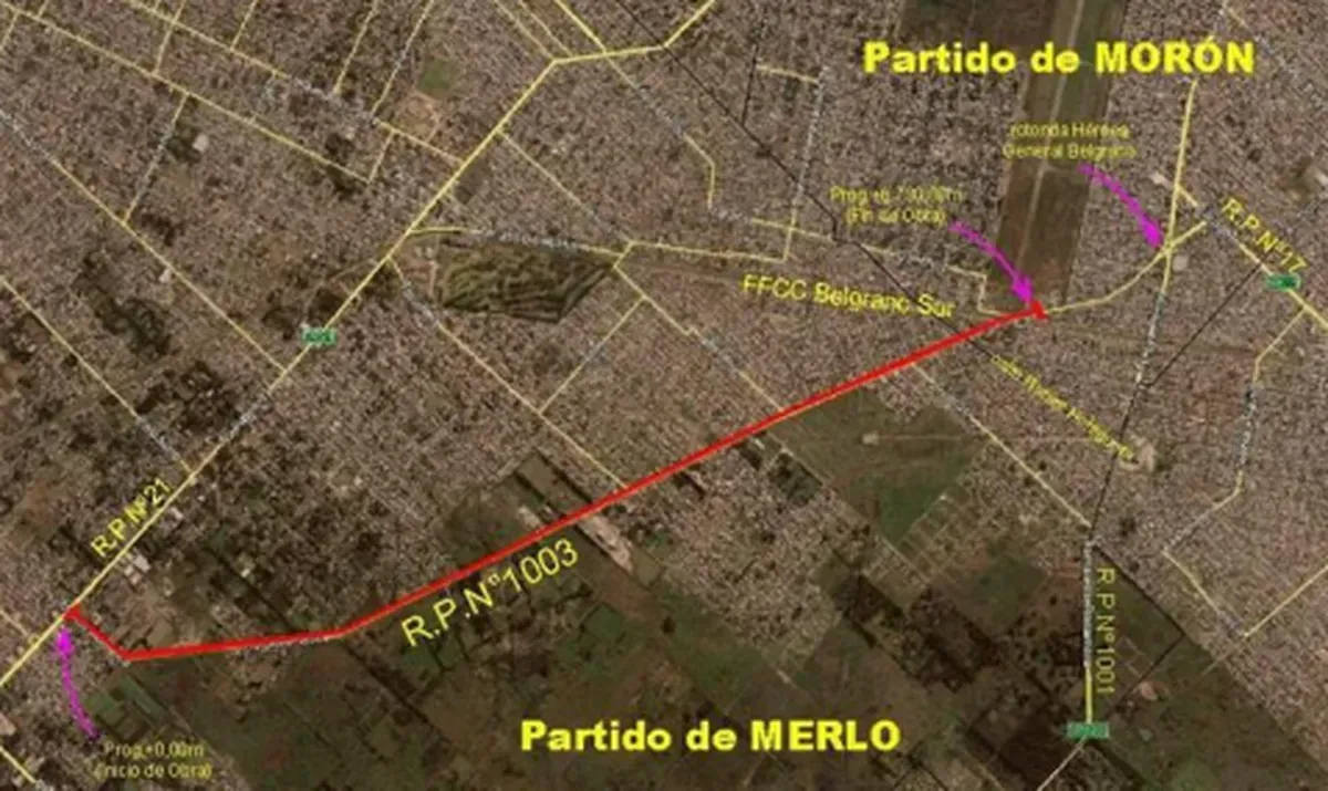 El tramo de la Ruta 1.003 a intervenir.