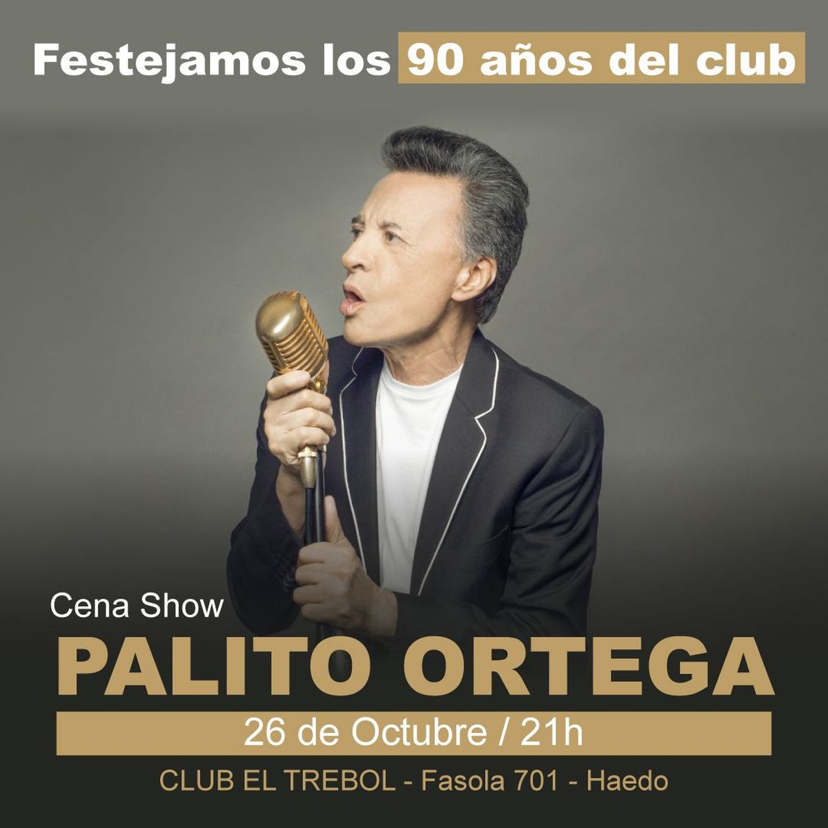 El Club El Trébol de Haedo celebrará sus 90 años con un show de Palito Ortega.