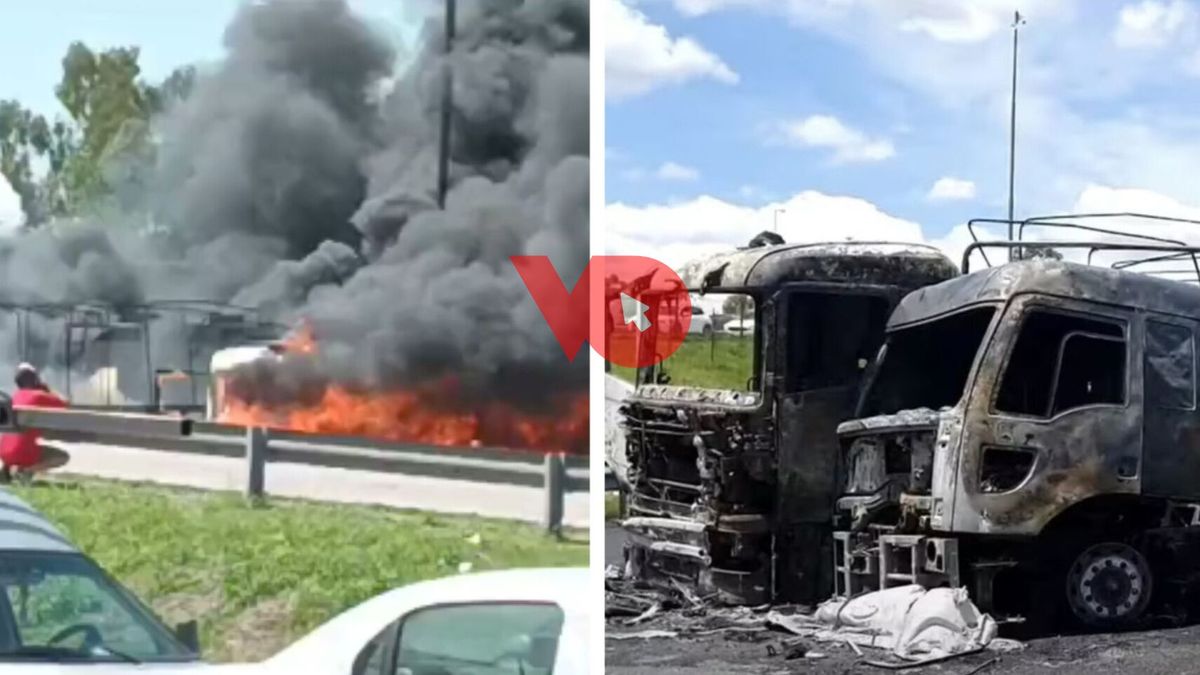 Acceso Oeste: triple choque de camiones y voraz incendio